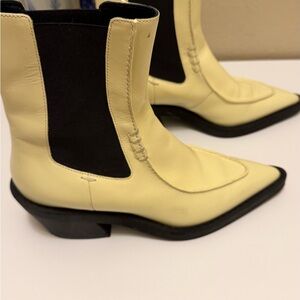KHAITE Cream and Black Ankle Boots
